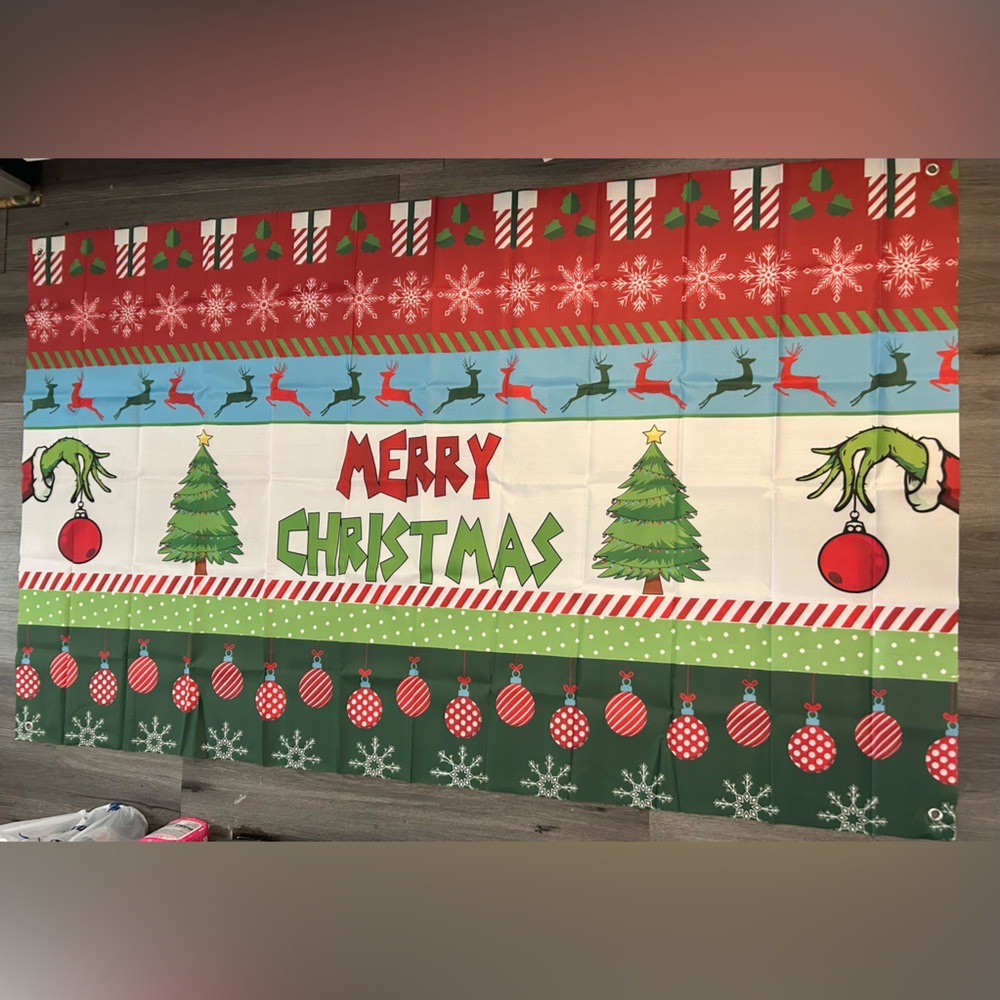 Grinch  Merry Christmas  backdrop #2,4 x 6, Grinch inspired red green, white